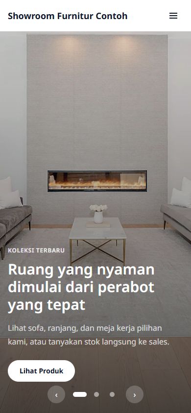 Beranda tema Showroom di ponsel: judul, ajakan, dan slideshow gambar penuh